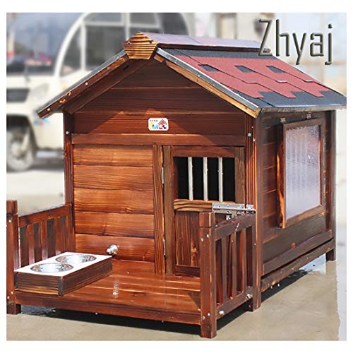 Zhyaj Caseta De Perro De Bricolaje Exterior Transpirable Perrera De Madera Resistente A La Intemperie Perros Villa con Terraza Y Ventana,B