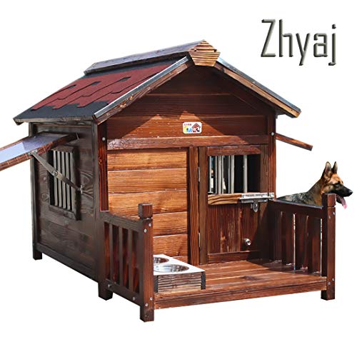 Zhyaj Caseta De Perro De Bricolaje Exterior Transpirable Perrera De Madera Resistente A La Intemperie Perros Villa con Terraza Y Ventana,B