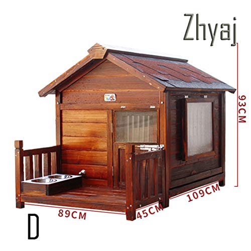 Zhyaj Caseta De Perro Jardín XL Exterior Resistente A La Intemperie Perro De La Perrera De Madera con Terraza Y Ventana Transpirable Caja De Arena XXL,D