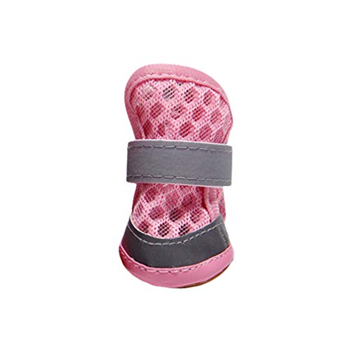 Zltang Zapatos para Perros Cubiertas Protectoras para Mascotas Malla Transpirable Transparente Antideslizante Botas Reflectantes Protectores De Pies Calzado Canino Rosa 4