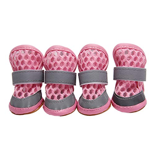 Zltang Zapatos para Perros Cubiertas Protectoras para Mascotas Malla Transpirable Transparente Antideslizante Botas Reflectantes Protectores De Pies Calzado Canino Rosa 4