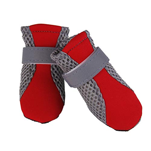 Zltang Zapatos para Perros Perrito Botas De Proteccion Cubiertas Malla Transpirable Antideslizante Suela Blanda Calzado Canino Botines para Caminar Ajuste Perro De Raza Pequeña Rojo XL