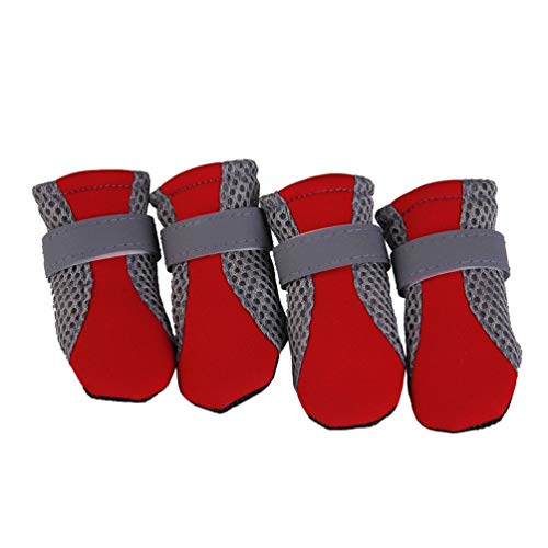 Zltang Zapatos para Perros Perrito Botas De Proteccion Cubiertas Malla Transpirable Antideslizante Suela Blanda Calzado Canino Botines para Caminar Ajuste Perro De Raza Pequeña Rojo XL