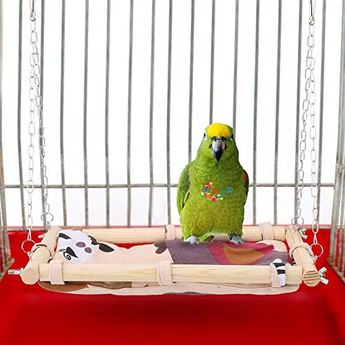 Zouminyy Columpio de Cama de Loro, Hamaca de Canva para Mascotas, Jaula Colgante de Madera para pájaros, Juego de Columpio de Cama de Juego de Loro