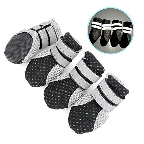 Zunea Botas Protectoras de Malla para el Verano para Perros Pequeños, Antideslizantes Ajustables Reflectantes Suaves Transpirables y Resistentes al Calor para Pavimentos Calientes Negro XL