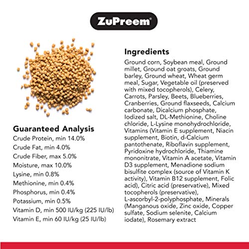 ZuPreem Natural con añadido Vitaminas, Minerales, aminoácidos pequeño pájaro Alimentos, 2,25 LB (1 kg)