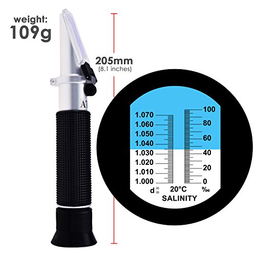 0-10% Refractómetro de Salinidad ATC Dual Scale 1.0 ~ 1.070 Density / 0 ~ 100ppt Salt Sea Water Aquarium Tank Marine Industry