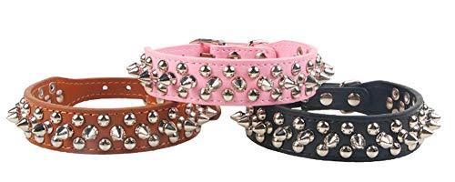 1 collar de perro de PU rosa con remache ajustable para cachorros collares personalizados, collar de decoración para perros, tamaño pequeño, mediano