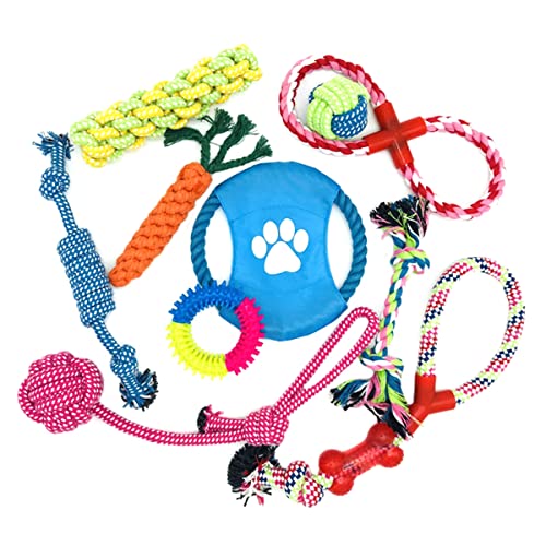 10 Unids Dog Toy Toys Puppy Juguetes para La Limpieza del Diente De La Dentición Toy Toy Tough Tough Perro Juguetes para Los Masticadores Agresivos Grande Grande Raza Fuerte Terrón