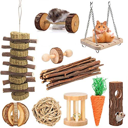 10pcs Pequeñas Mascotas Juguetes Para Masticar Pino Natural Unicycle de Madera Rodillo Ejercicio Mancuerna Cuidado de Los Dientes Juguete Molar para Hamster Conejillo de Indias Chinchilla Conejos