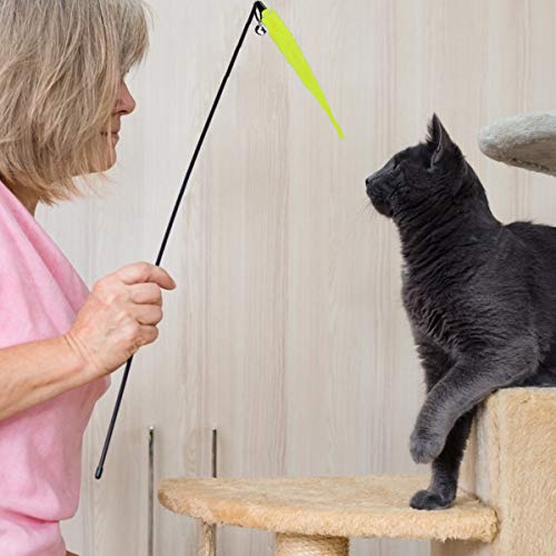 15 piezas Juguete Pluma de Gato Interactivo, 2 piezas Varita Retráctil y 13 piezas Plumas de Recambio con Campana, Juguete de Cazador de Gatos Interactivo Varita para Ejercitar Gatos y Gatitos (12pcs)