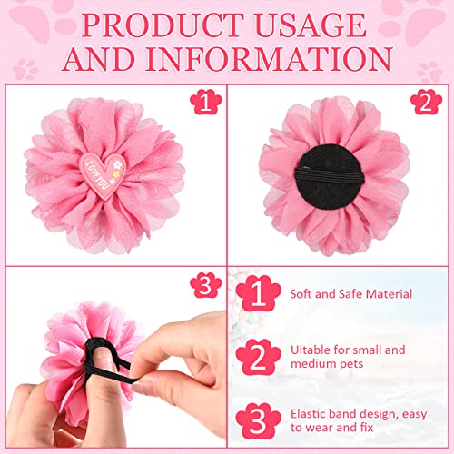 16 Dijes de Flores de Collar para Perros de San Valentín Collar de Perro Mascotas de Gasa con Purpurina Rosa para Niñas con Flor de Pajarita Accesorio Deslizante para Accesorios de Aseo