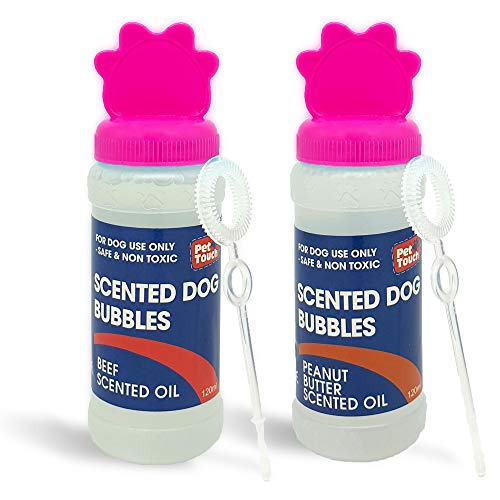 2 burbujas de soplado de 120 ml para perros que contienen mantequilla de carne y cacahuete para jugar interactivo de mascotas (carne y mantequilla de cacahuete)