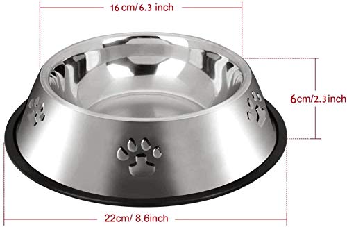 2 Cuencos de Acero Inoxidable Para Perros, Platos Para Perros Con Bases de Goma Antideslizantes, Cuencos Medianos de Alimentación Para Mascotas y Cuencos de Agua (M-22 cm/8.6 pulgadas)