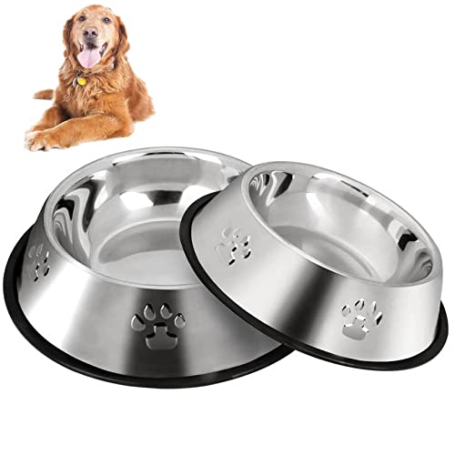 2 Cuencos de Acero Inoxidable Para Perros, Platos Para Perros Con Bases de Goma Antideslizantes, Cuencos Medianos de Alimentación Para Mascotas y Cuencos de Agua (M-22 cm/8.6 pulgadas)