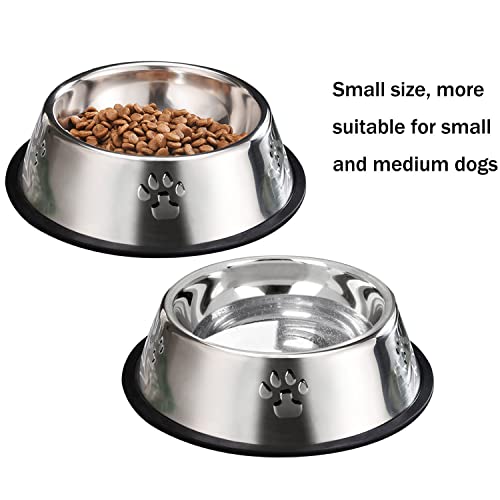 2 Cuencos de Acero Inoxidable Para Perros, Platos Para Perros Con Bases de Goma Antideslizantes, Cuencos Medianos de Alimentación Para Mascotas y Cuencos de Agua (M-22 cm/8.6 pulgadas)