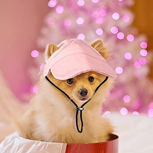 2 Gorras de Béisbol de Mascotas Gorra de Verano Ajustable de Mascota Capellina de Perros al Aire Libre con Agujeros de Orejas Ala Redonda Sombrero de Viaje de Mascotas Pequeñas, Azul y Rosa