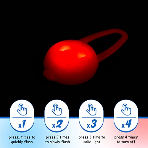 2 Luces Brillar para Collar de Perro Luces de 3 Modos de Silicona de Gato para Caminar de Noche Luz LED Impermeable de Clip en Correa y Collar Collar de Seguridad Ligero con Batería (Rojo)