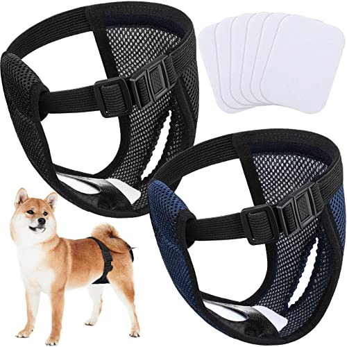 2 Paquetes Pantalones Pañales para Perros con 6 Toallas Sanitarias Bragas Protectoras Lavables Braguitas Higiénicas para Perros Hembras en Celo Sangrado Mensual, Negro y Azul (L)