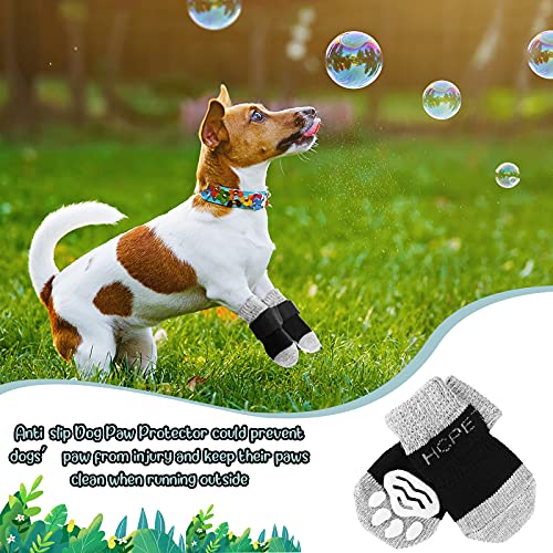 2 Pares Calcetines Antideslizantes de Perros Calcetines Suaves de Cachorros Calcetines Protectores Antideslizantes de Patas de Mascotas con Correas Patrones de Pata (Negro Gris, L)