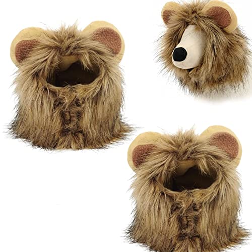 2 Pcs Melena de león para perro, Melena de León Disfraz, Peluca de León Para Gato, Disfraz de Melena de León de Melena ideal para Halloween, Navidad, Fiestas, Actividades para Perros, Marrón Claro