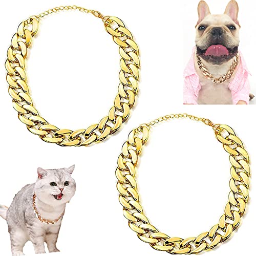 2 Piezas Cadena de Eslabones de Perro Dorado, Cadena Collar Dorado Perro, Cadena de Collar de Eslabones de Perro, Collar de perro Mascota Bulldog, Ajustable, adecuado para perros pequeños y medianos