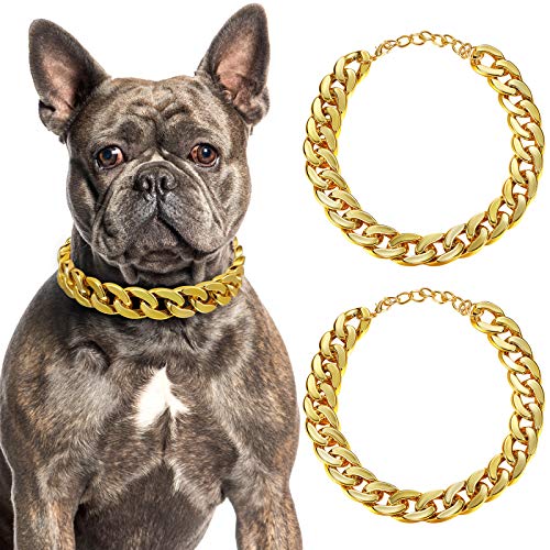 2 Piezas Cadenas de Eslabones de Perro Collar Cadena de Dorado de Plástico ABS de Perro Disfraz de Perrito (14 Inch (35+7 cm))