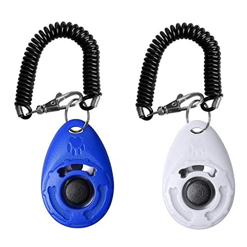 2 Piezas Clicker para Perros, Clicker para Adiestramiento Perro, Clicker de Entrenamiento para Mascotas con Botón Grande, Training Clicker con Correa para la Muñeca para Perros Gato Caballo Pajaros