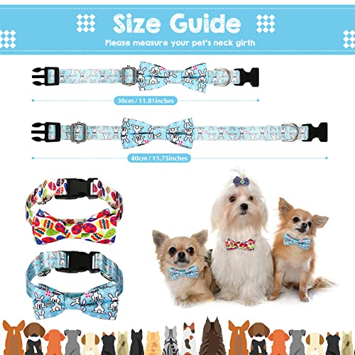 2 Piezas Collares para Perros con Pajarita Collar Ajustable de Gato de Pascua con Patrones de Huevo Conejo con Anillo en D y Hebilla de Seguridad para Cachorros Pequeños Medianos Grandes