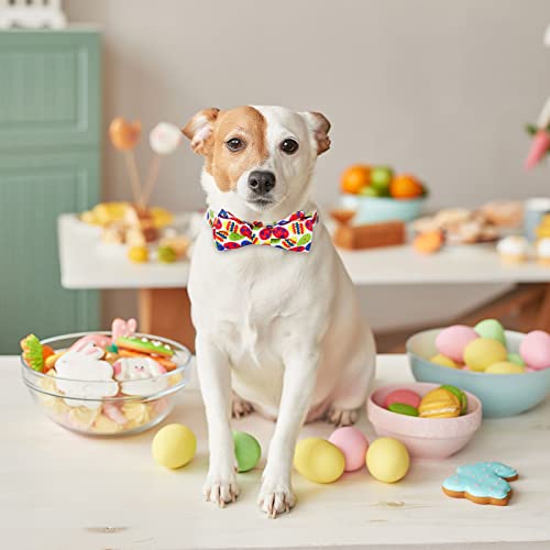 2 Piezas Collares para Perros con Pajarita Collar Ajustable de Gato de Pascua con Patrones de Huevo Conejo con Anillo en D y Hebilla de Seguridad para Cachorros Pequeños Medianos Grandes