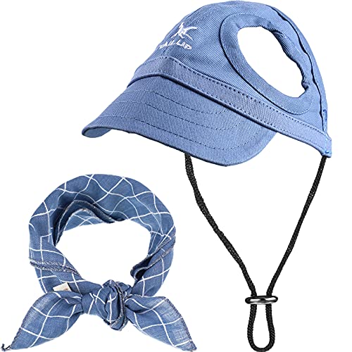 2 Piezas Set de Gorros de Béisbol de Mascotas y Bandana de Perros Gorro de Lona de Deporte al Aire Libre de Mascotas con Visera de Protección Solar con Orificios de Oídos y Correa Ajustable