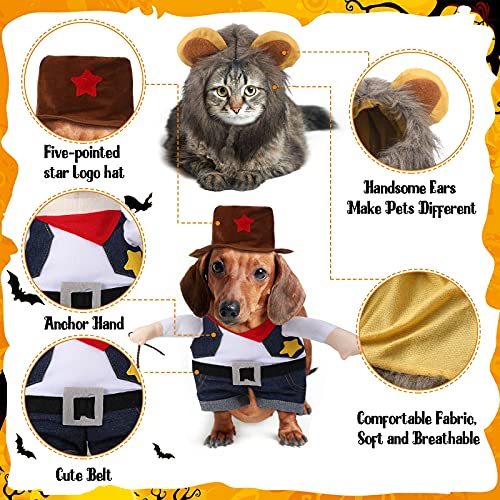 2 Piezas Uniformes de Vaquero de Halloween de Mascotas con Sombrero y Sombrero de Melena de León, Ropa de Disfraz para Perro Gato Cachorro Mascota (S)