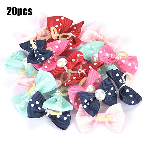 20 Unids Pet Bowknot Cuerda de Pelo Perro Gato Perla Arco de Goma Bandas Encantador Teddy Topknot Pet Grooming Headwear Puppy Kitten Hair Bows Accesorios