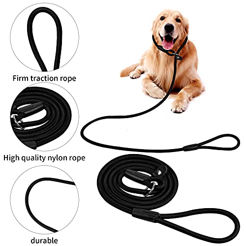 2Pcs Cuerda de Correa Ajustable de Nylon Trenzada Correa Retriever Cuerda de Entrenamiento Correas para Perros Pequeños Medianos Grandes (Negro+Negro)