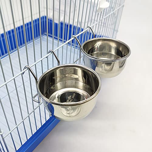 2X Comedero Bebedero para Jaula de Pajaro Acero Inoxidable con Gancho Contenedor de Comida 4 Tamaños Cuenco de Comida Colgante para Pájaro Loro Animal Pequeño Perro BPS-11129*2