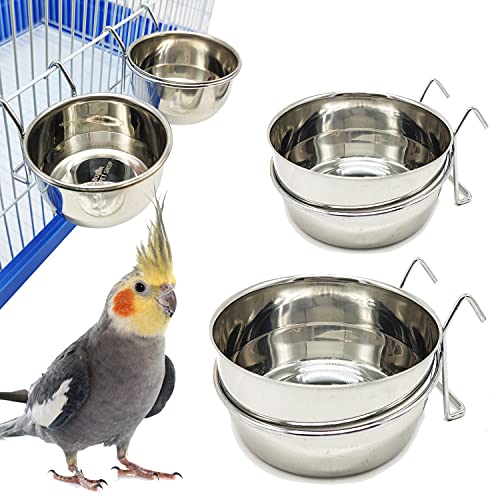 2X Comedero Bebedero para Jaula de Pajaro Acero Inoxidable con Gancho Contenedor de Comida 4 Tamaños Cuenco de Comida Colgante para Pájaro Loro Animal Pequeño Perro BPS-11129*2