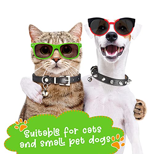 3 Collares de Gato con Campanas de Seguridad, Cuero Negro Clásico Básico, Cuero con Remaches, Diamantes de Imitación de Corazón, Longitud Ajustable de 7 a 10,6 Pulgadas para Mascota