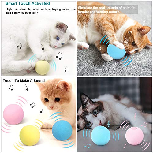 3 juguetes interactivos para gatos, pelota de juguete para gatos, pelota de juguete para animales, pelota de gato, sonido de pera rosa, sonido de cricket amarillo, sonido azul frio