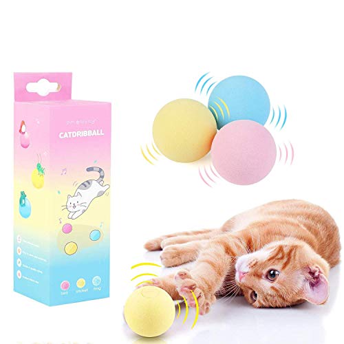 3 juguetes interactivos para gatos, pelota de juguete para gatos, pelota de juguete para animales, pelota de gato, sonido de pera rosa, sonido de cricket amarillo, sonido azul frio