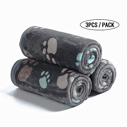 3 Piezas de Paquete Mantas para Perros Gatos Mascotas Paños Estampados y Suaves Pata Medium (76*52cm)