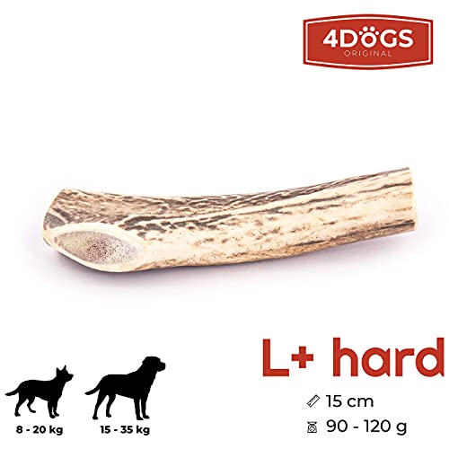 4 Dogs Original Mordedor de Perro Hecho de Cuerno de Ciervo – L – 15 cm de Largo – Juguetes para Perros 100 % Naturales – Auténtica Asta de Ciervo para Perro