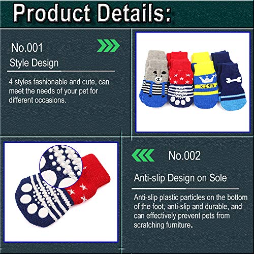 4 pares calcetines antideslizantes para perros con correas ajustables suela de goma para protección de la pata de mascota para cachorros y gatos en interiores y exteriores en suelo de madera dura (L)