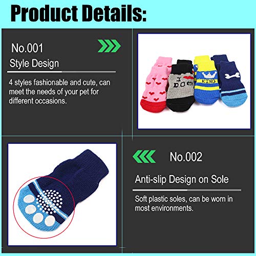 4 pares de calcetines antideslizantes para gatos y perros con refuerzo de goma y 8 correas pequeñas, cubiertas de garras para mascotas en pisos de madera (Style3, S)