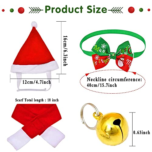 4 Piezas de Sombrero Bufanda Collar Campana Pajarita de Mascotas de Navidad para Perros Gatos Mascotas Pequeños (B)