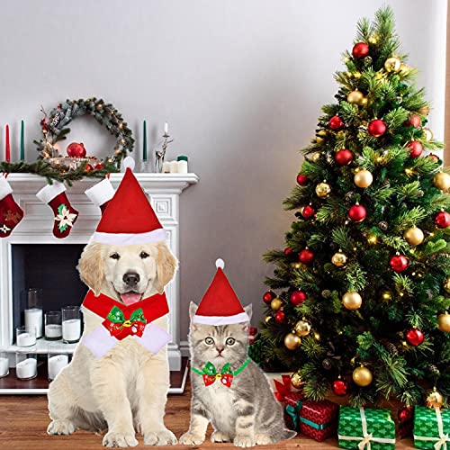 4 Piezas de Sombrero Bufanda Collar Campana Pajarita de Mascotas de Navidad para Perros Gatos Mascotas Pequeños (B)