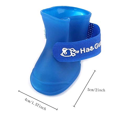 4 Piezas Zapatos Perro Botas, Botas de Silicona Impermeables para Perros, Antideslizante Protectores Perro Cómodos Zapatos Suave, Zapatos para Perros con Protección de Silicona (5 cm × 4 cm, Azul)