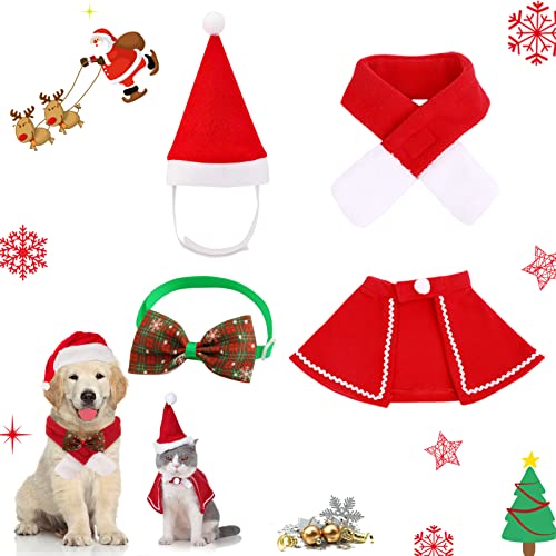 4 Piezas,Disfraz de Navidad para Mascotas,Traje de Navidad Perro pequeño,Gorro y Bufanda de Gato de Navidad,Disfraz De Gato Navidad,Disfraz de Papá Noel de Pet (S)