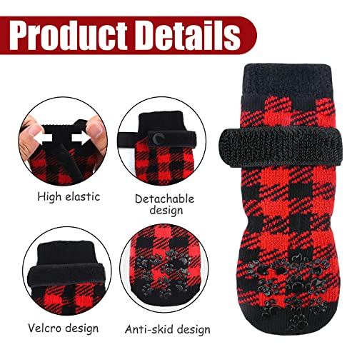 4Pcs Calcetines Antideslizantes para Perros con Correas Ajustables,Protección de Patas Calcetines para Mascotas Calcetines Antideslizantes Calcetines Antideslizantes Control de Tracción Protección S