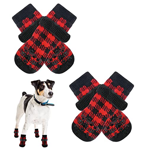 4Pcs Calcetines Antideslizantes para Perros con Correas Ajustables,Protección de Patas Calcetines para Mascotas Calcetines Antideslizantes Calcetines Antideslizantes Control de Tracción Protección S