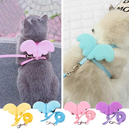 4pcs Correa Para Mascotas Cinturón De sSeguridad, BKJJ Pet Dog Leashes Collares Set, Arnés de Perro Ajustable, Con Alas de Ángel de Nylon Accesorios para Apto para Mascotas Perros Pequeños y Gato